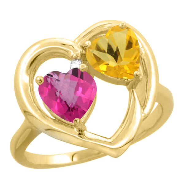 2.61 CTW Diamond, Pink Topaz & Citrine Ring 14K Yellow Gold - REF-33K9W