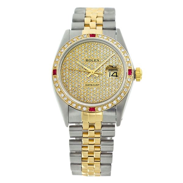 Rolex Pre-owned 36mm Mens Pave Diamond Dial Two Tone