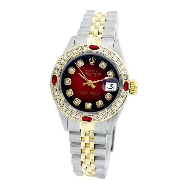 Rolex Pre-owned 26mm Womens Custom Red Vignette Two Tone