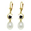 Image 1 : Genuine 9 ctw Pearl & Black Diamond Earrings 14KT Yellow Gold - REF-64R7P