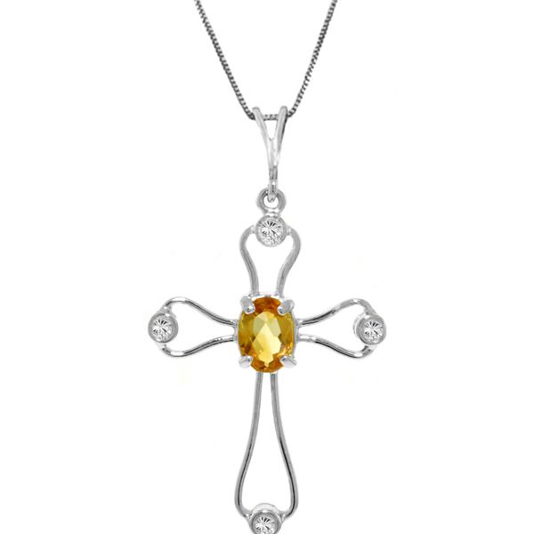 Genuine 0.57 ctw Citrine & Diamond Necklace 14KT White Gold - REF-40M8T