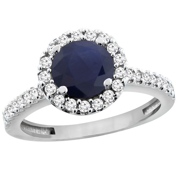 1.43 CTW Blue Sapphire & Diamond Ring 10K White Gold - REF-110K4W