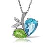 Genuine 5.26 ctw Blue Topaz, Peridot & Diamond Necklace 14KT White Gold - REF-60Y7F