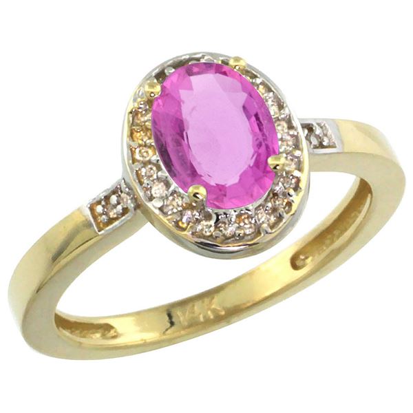 1.15 CTW Pink Sapphire & Diamond Ring 10K Yellow Gold - REF-47R2H