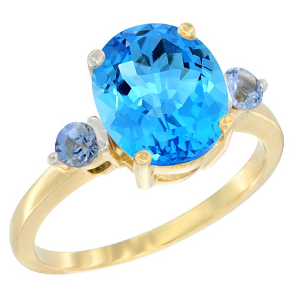 2.64 CTW Swiss Blue Topaz & Blue Sapphire Ring 14K Yellow Gold - REF-32N3Y