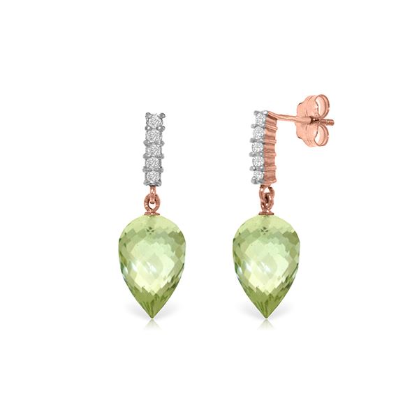Genuine 19.15 ctw Green Amethyst & Diamond Earrings 14KT Rose Gold - REF-47H4X