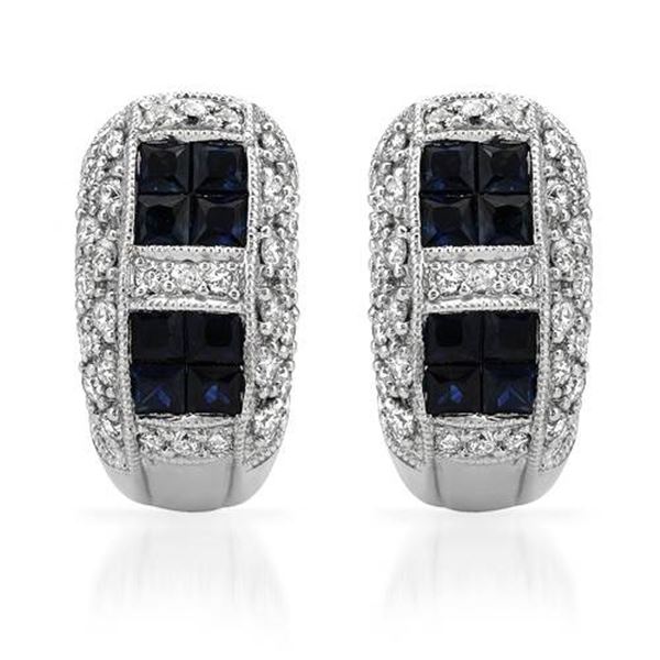 Natural 1.88 CTW Sapphire & Diamond Earrings 14K White Gold - REF-111N6Y
