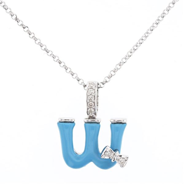 Natural 1.32 CTW Turquoise & Diamond Necklace 14K White Gold - REF-27N2Y
