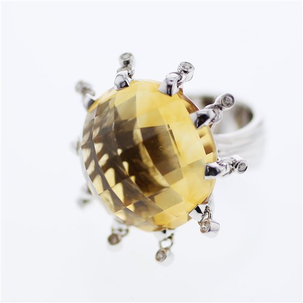 Natural 36.59 CTW Citrine & Diamond Ring 14K White Gold - REF-182N7Y