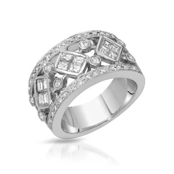 Natural 1.42 CTW Diamond & Baguette Ring 18K White Gold - REF-284W4H