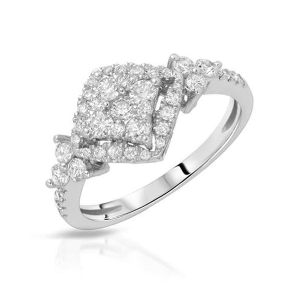 Natural 0.74 CTW Diamond Ring 14K White Gold - REF-84W6H