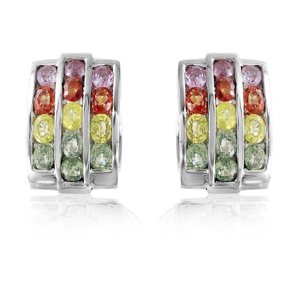 Natural 6.64 CTW Multi-Sapphire Earring 18K White Gold - REF-262F8M