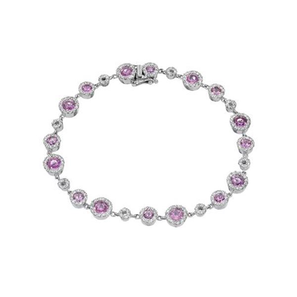 Natural 5.14 CTW Pink Sapphire & Diamond Bracelet 14K White Gold - REF-227K7R