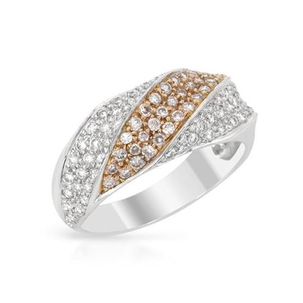 Natural 0.80 CTW Diamond Band Ring 18K Two Tone Yellow Gold - REF-104W4H