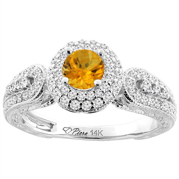 0.92 CTW Citrine & Diamond Ring 14K White Gold - REF-88R7H