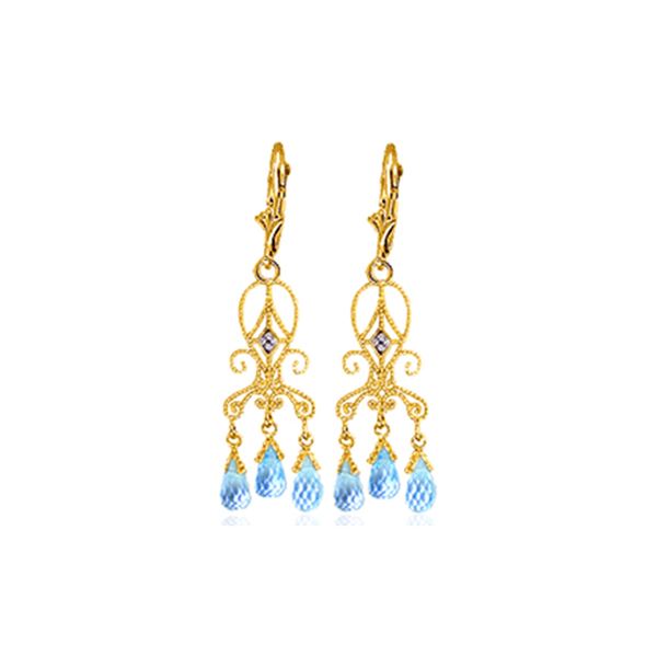 Genuine 4.81 ctw Blue Topaz & Diamond Earrings 14KT Yellow Gold - REF-46Z7N