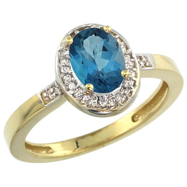 1.15 CTW London Blue Topaz & Diamond Ring 14K Yellow Gold - REF-38V3R