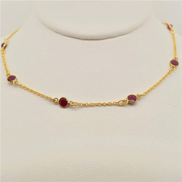 Silver Ruby 925 Marking With Lobster Claw Clasp, Yellow Gold Plated Necklace (~weight 4.6g), Suggest