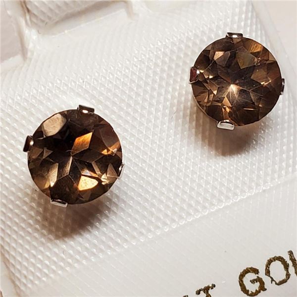 10K White Gold Smokey Quartz(1.4ct) Earrings (~weight 0.8g), Made in Canada, Suggested Retail Value 