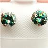 Image 1 : 10K White Gold Moissanite(1.5ct) Hand Assembled Studs, 2 Basket Set Vivid Greenish Blue Moissanite E