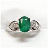 Image 1 : 10K White Gold Emerald(1.1ct) Diamond(0.03ct) Split Shank, Prong Set, Oval Cut Natural Deep Green Em