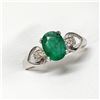 Image 2 : 10K White Gold Emerald(1.1ct) Diamond(0.03ct) Split Shank, Prong Set, Oval Cut Natural Deep Green Em