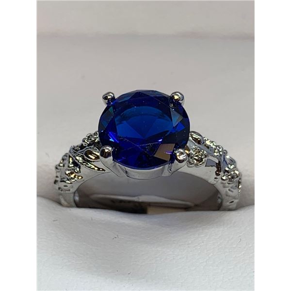 Ladies Solitaire Blue Sapphire Style Gemstone Ring Size 7.5