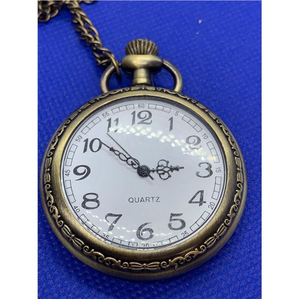 New Quartz Open Face Pocket Watch with chain