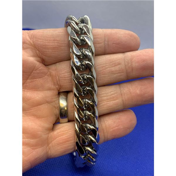 Cuban Style Heavy 16mm wide x 9.5 long Silver Mens Bracelet