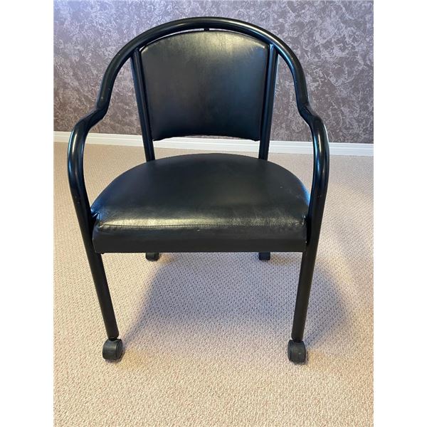 Black Vinyl Restaurant Arm Chair with castors -pre owned