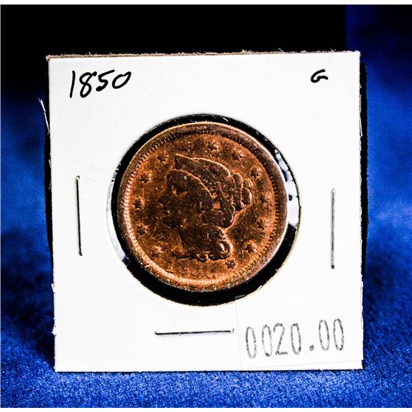 1850 USA "BRAIDED HAIR" LARGE CENT
