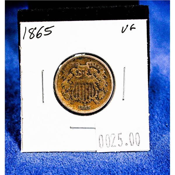 1865 USA 2-CENT COIN CURVED 5 VARIETY
