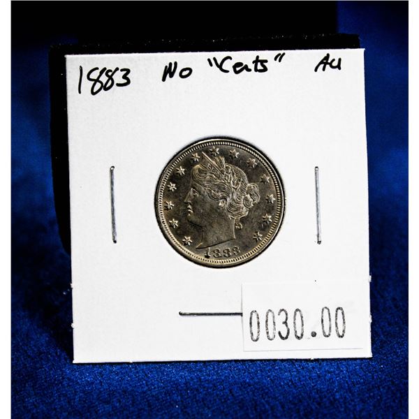 1883 USA "NO-CENTS" LIBERTY HEAD 5 CENT COIN NEA