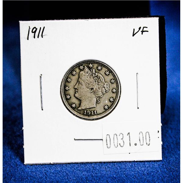 1911 USA LIBERTY HEAD 5 CENT COIN. EXCELLENT CONDI