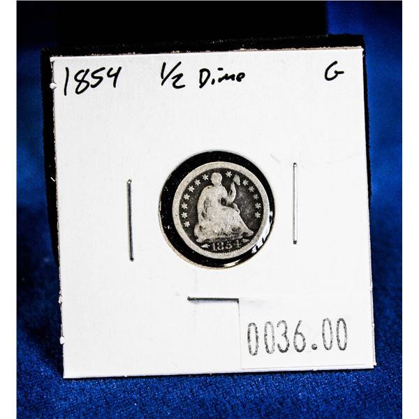 1854 USA SILVER HALF DIME. ARROWS AT DATE.