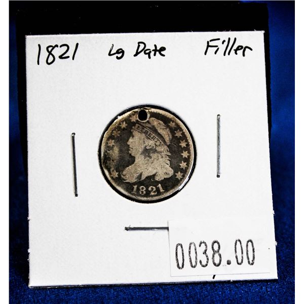 1821 USA CAPPED BUST SILVER DIME, LARGE DATE VARIE