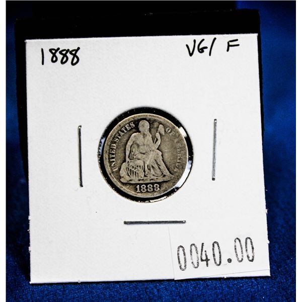 1888 USA SEATED LIBERTY SILVER DIME VARIETY 4