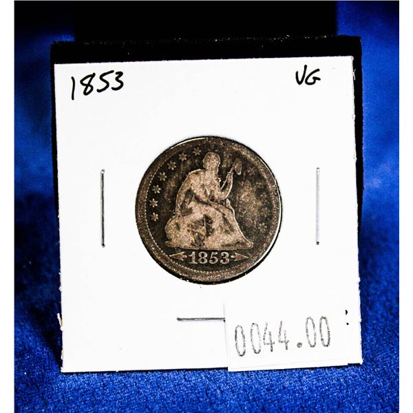 1853 USA SEATED LIBERTY SILVER 25 CENT. 1 YEAR TYP