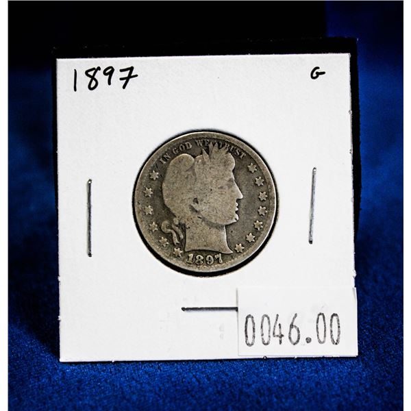 1897 USA BARBER HEAD SILVER 25 CENT. 8.1M MINTAGE