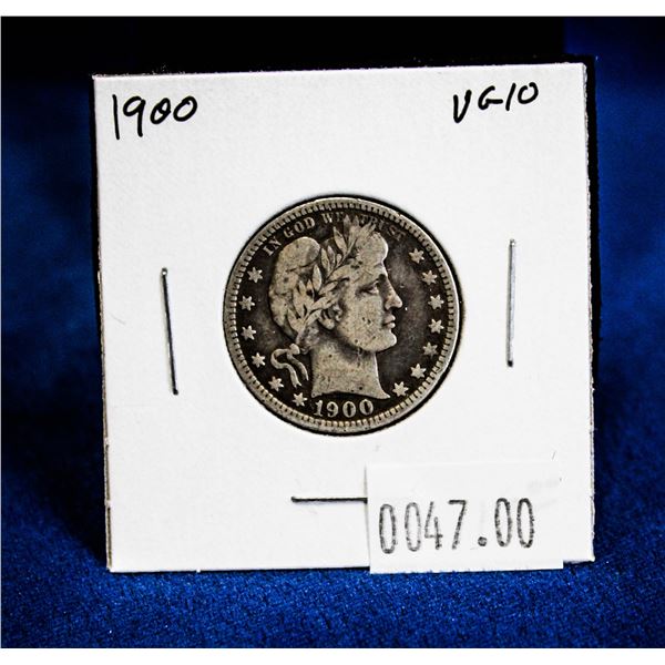 1900 USA BARBER HEAD SILVER 25 CENT 10M MINTAGE