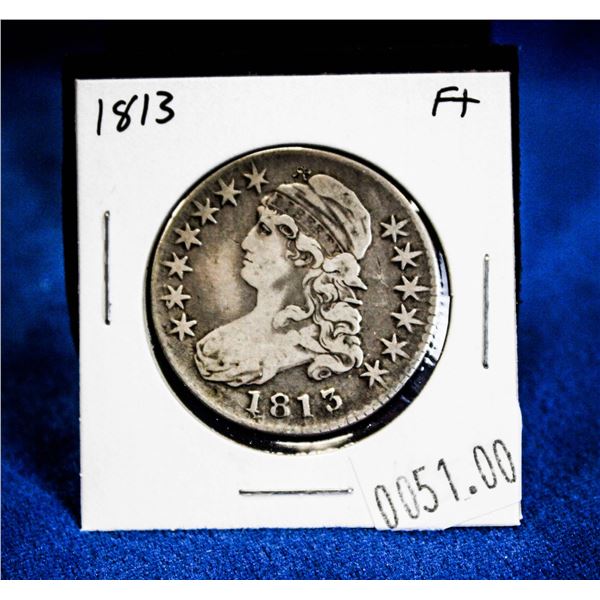 1813 USA CAPPED BUST SILVER 50 CENT COIN