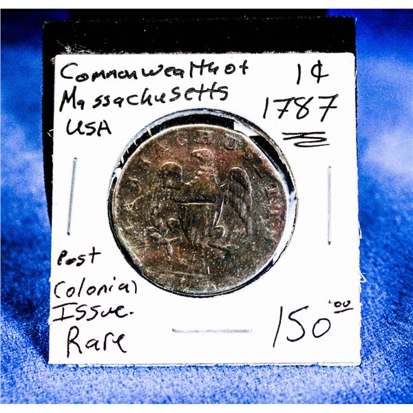 1787 MASSACHUSETTS USA POST COLONIAL 1 CENT COIN