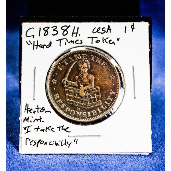 C.1838 USA "HARD TIMES" 1 CENT. "CONSTITUTION"
