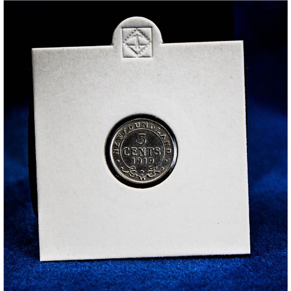 1919 NEWFOUNDLAND SILVER 5 CENT LOW MINTAGE