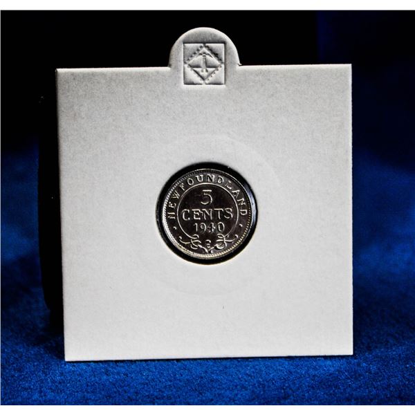 HIGH GRADE 1940 NEWFOUNDLAND SILVER 5 CENT