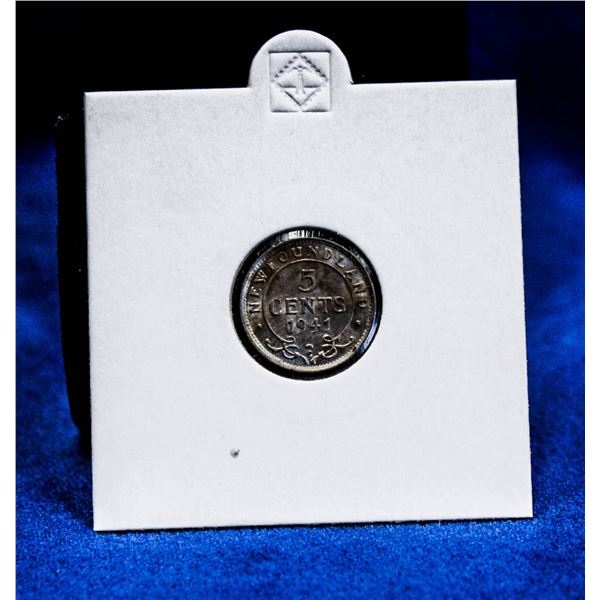 1941 NEWFOUNDLAND SILVER 5 CENT HIGH GRADE