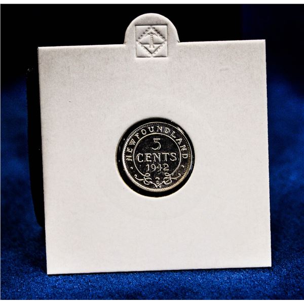 1942 NEWFOUNDLAND SILVER 5 CENT "FISHSCALE"