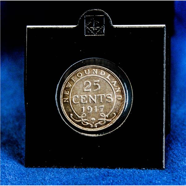 HIGH GRADE 1917 NEWFOUNDLAND SILVER 25 CENT