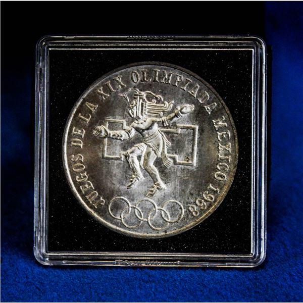 1968 MEXICO LARGE SILVER 25 PESO STRAIGHT TONGUE