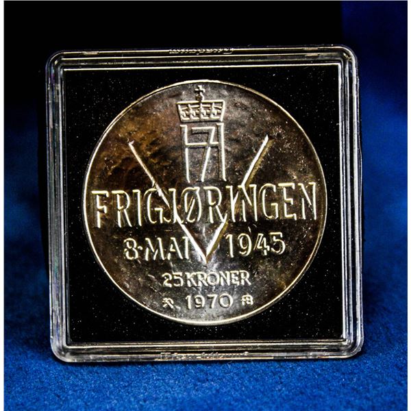 25TH ANN. WW2 LIBERTATION SILVER 25 KRONER